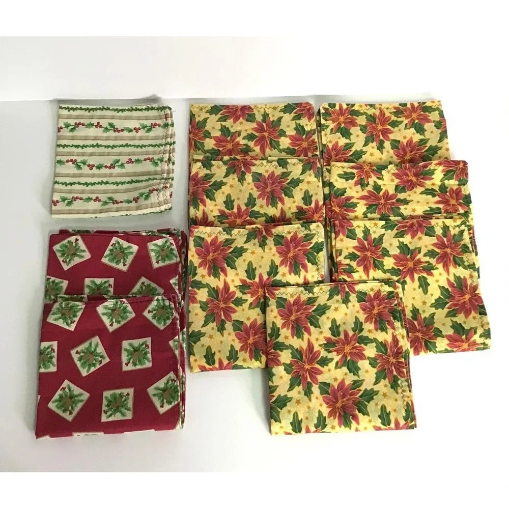 Vintage‎ Christmas Angel Ceramic Napkin Rings & Cloth Napkin 10 Kitschy Holiday